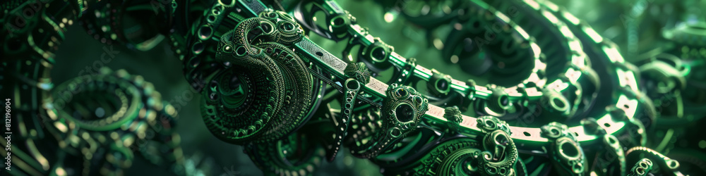 Fototapeta premium Green abstract fractal background. Generative AI