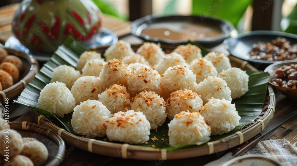 Crafting jenang involves blending glutinous rice brown sugar and coconut milk to create this delightful Indonesian traditional snack Crafting jenang involves blending glutinous rice brown sugar and coconut milk to create this delightful Indonesian traditional snack