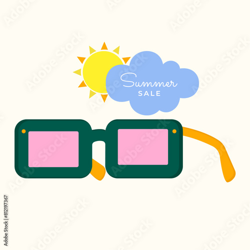 Flat Design Illustration with Sunglasses at Summer Sale (ID: 812197367)