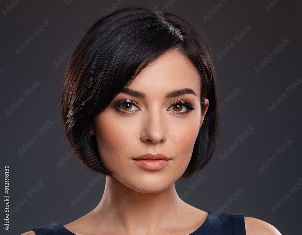 Naklejka premium a close up of a woman s face with short hair