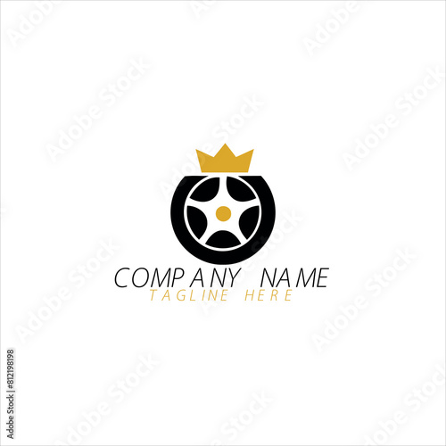 Autoparts in gear, auto piston, spark plug and wrench, logo design.
