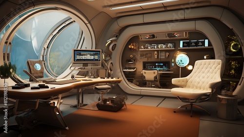 Imagine a retro-futuristic home office with vintage accents and high-tech gadgets © Muhammad