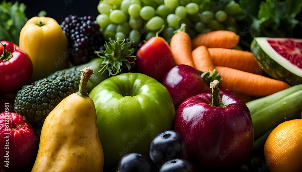 Vibrant close-up of a healthy mix of fruits and vegetables, emphasizing the variety of natures palette