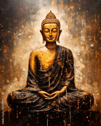 golden buddha statue painting 