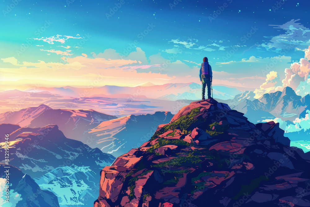 Fototapeta premium Hiker Taking in Breathtaking Mountain View