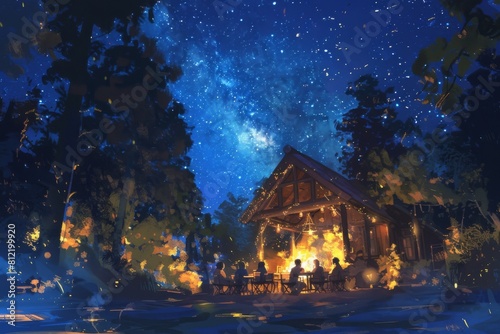 Starry Night at the Forest Cabin