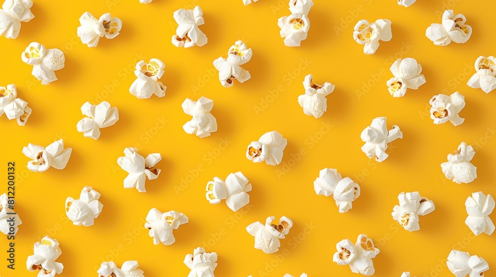 Flat design, infographic, background of popcorn, white and yellow, bold colors, simplified forms Flat design, infographic, background of popcorn, white and yellow, bold colors, simplified forms