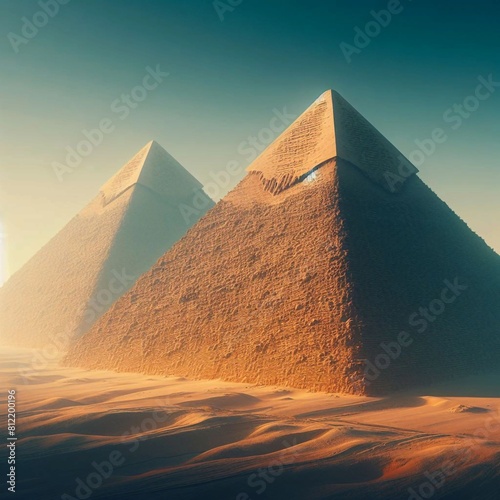 Two Pyramids in Desert Landscape