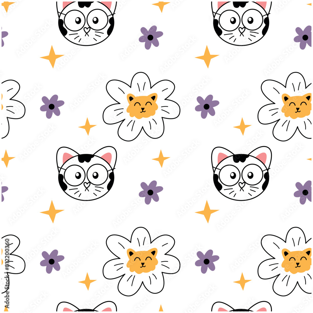 Fototapeta premium Seamless childish pattern with cats. Creative kids hand drawn texture for fabric, wrapping, textile, wallpaper, apparel. Vector illustration 