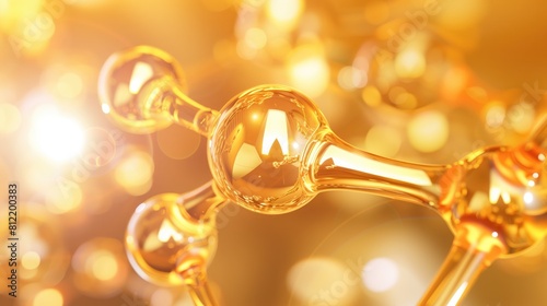 Molecule gold on soft background, concept skin care cosmetics solution. 3d rendering.