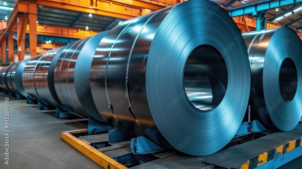 Fototapeta premium Galvanized sheet steel rolls in the factory warehouse