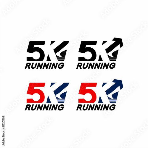 5K running vector logo design with leg illustration and arrow sign.