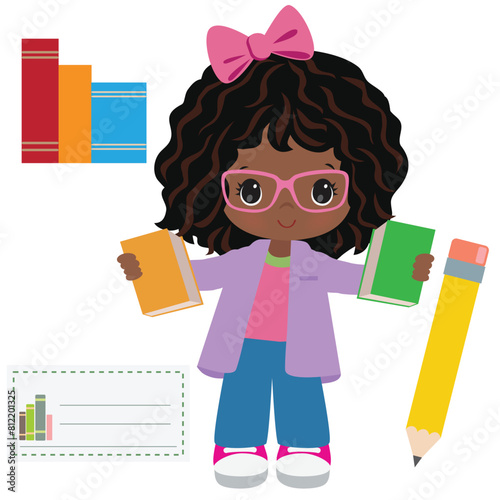 Cute librarian girl vector cartoon illustration