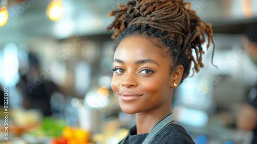 Portrait of a young african american waitress in a restaurant