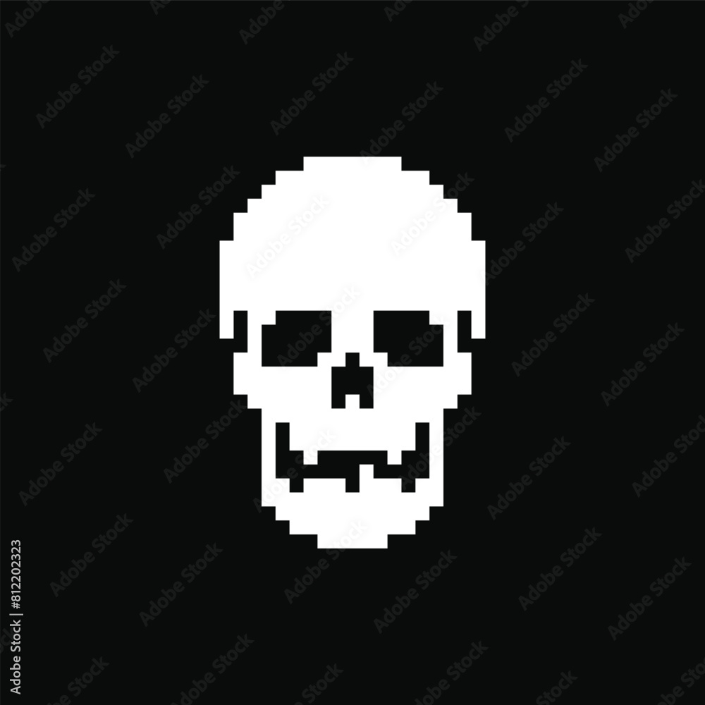 Obraz premium Human skull pixel art icon. Vector illustration