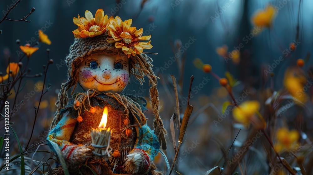 Fototapeta premium A representation of spring in Russia the pagan emblem of winter a rag doll ignited during a ritual these are the components of this ancient tradition