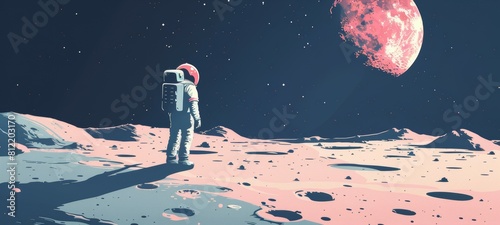Moon landing flat design side view lunar mission theme water color Monochromatic Color Scheme