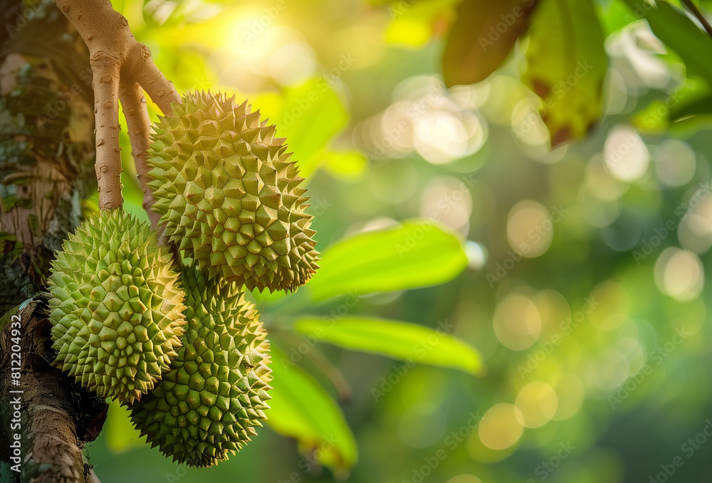 durians on the durian tree in Durian orchard. ai generated illustrations. durians on the durian tree in Durian orchard. ai generated illustrations.