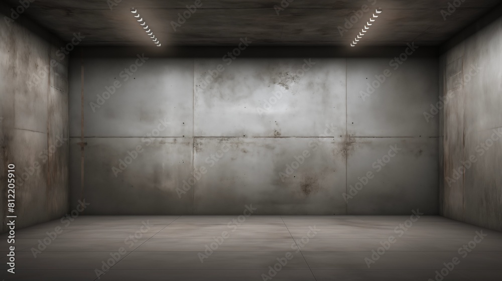 Bleak and Empty Industrial Concrete Room with Overhead Lighting Bleak and Empty Industrial Concrete Room with Overhead Lighting