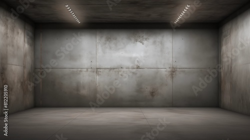Bleak and Empty Industrial Concrete Room with Overhead Lighting