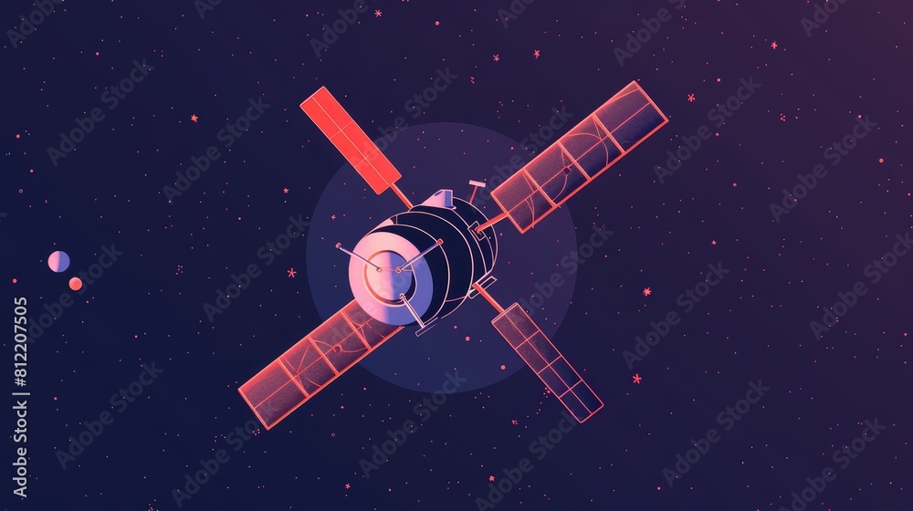 Satellite flat design side view orbit theme animation Split-complementary color scheme Satellite flat design side view orbit theme animation Split-complementary color scheme