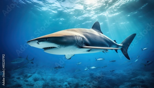 The great White Shark in the ocean  portrait of White shark hunting prey in the underwater