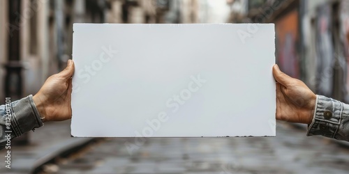 Person Holding Up White Piece of Paper. Generative AI photo