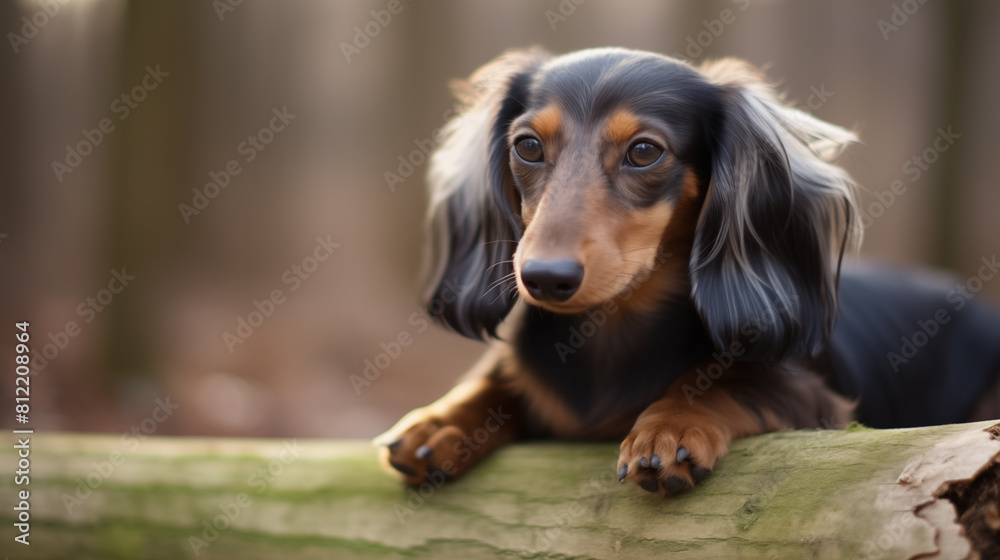 Double Exposure Dachshund in front of a forest illustration ~ Created using Generative AI Double Exposure Dachshund in front of a forest illustration ~ Created using Generative AI