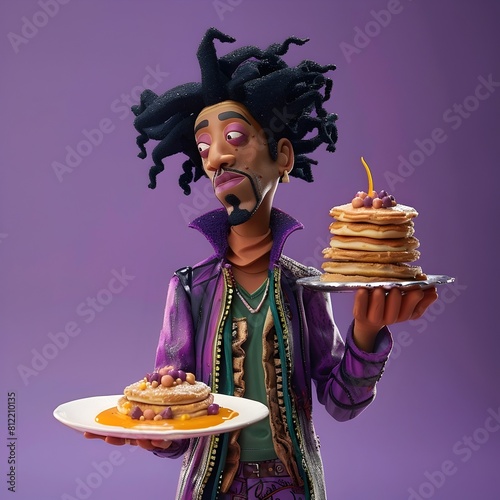 Claymation Icon Prince Savoring a Plate of Vibrant sstyle Pancakes photo