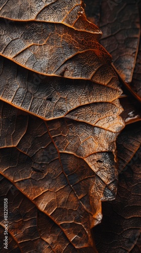 Close up of a leaf with a brown patt on it. Autumn background . Vertical background  photo