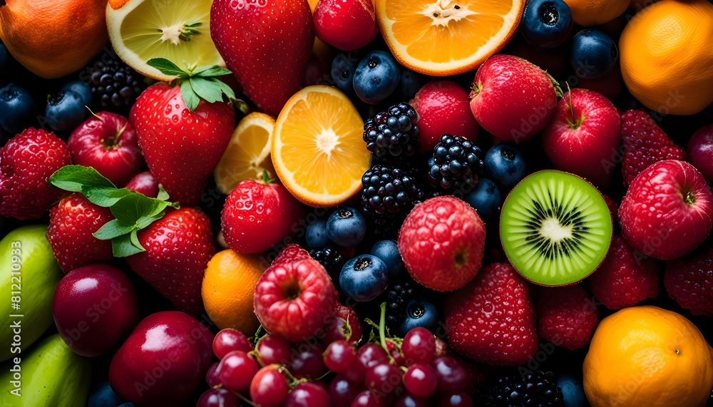 Vibrant close-up of a healthy mix of fruits emphasizing the variety of natures palette Vibrant close-up of a healthy mix of fruits emphasizing the variety of natures palette