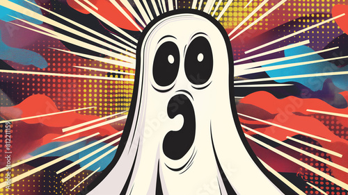 Pop art comic scream ghost poster. Colorful background in pop art retro comic style.