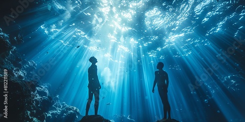 Explore the depths of the mind with a low-angle view of underwater worlds Merge psychological concepts with innovative lighting techniques to illuminate hidden truths and mysteries beneath the surface photo