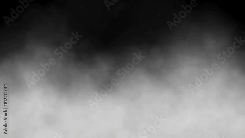 Slow-motion textured smoke on black background. Misty fog effect, texture overlays. fume overlay. vapor overlays