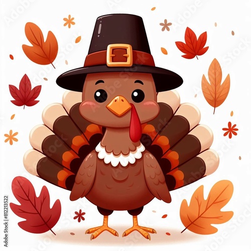 Cartoon Thanksgiving Turkey with Hat