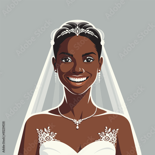 Beautiful smiling black bride in a veil