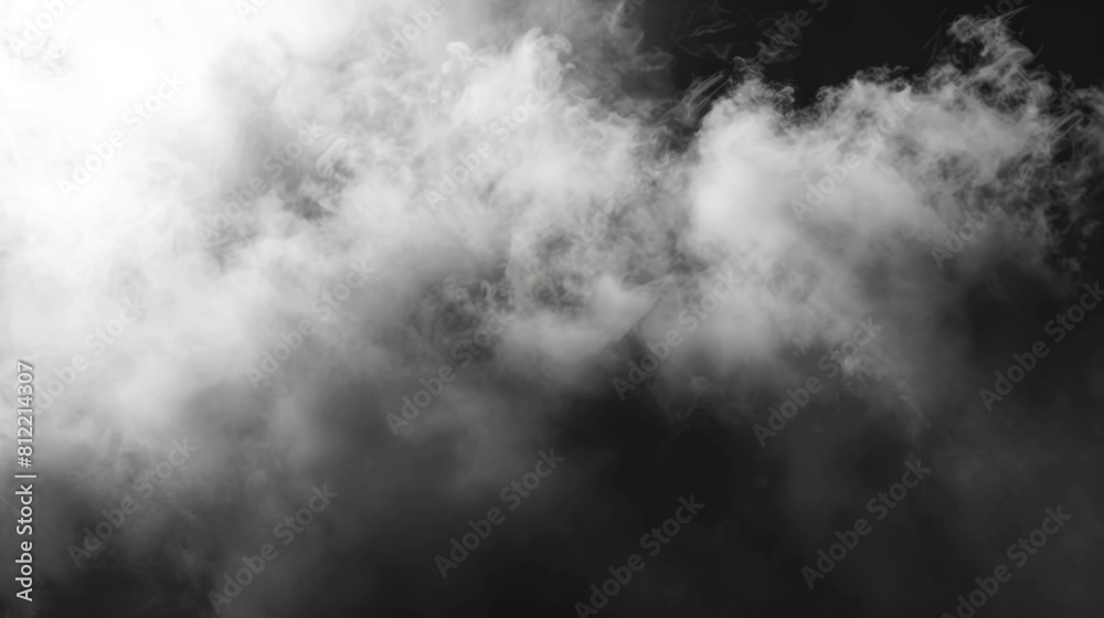 Atmospheric image of swirling smoke clouds moving across a dark, moody background, perfect for creating a sense of mystery or adding texture to creative projects