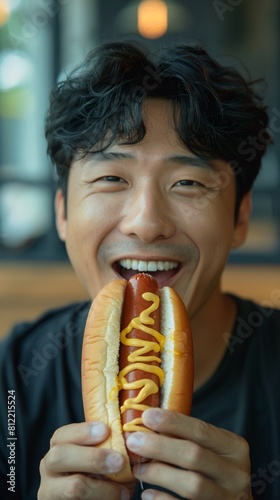 Asian man with fast food