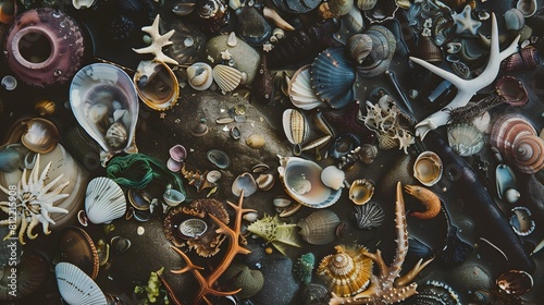 collection of beach treasures gathered in a tide pool photo