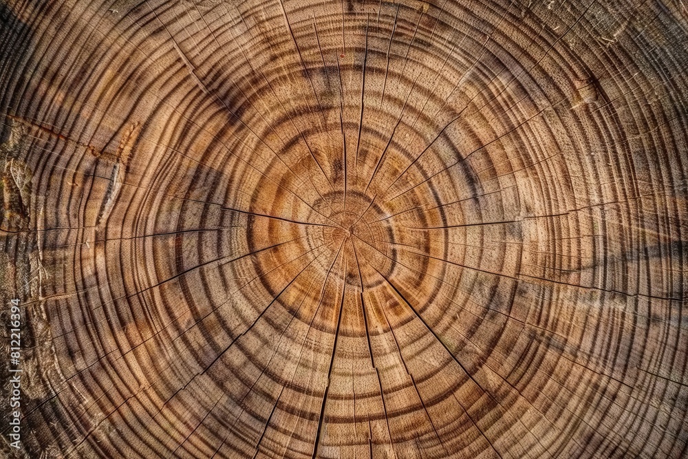 Close-up detailed texture of aged wood tree rings showcasing the organic pattern and natural background of the tree trunk's annual growth rings. Providing a fascinating insight into the time. History Close-up detailed texture of aged wood tree rings showcasing the organic pattern and natural background of the tree trunk's annual growth rings. Providing a fascinating insight into the time. History