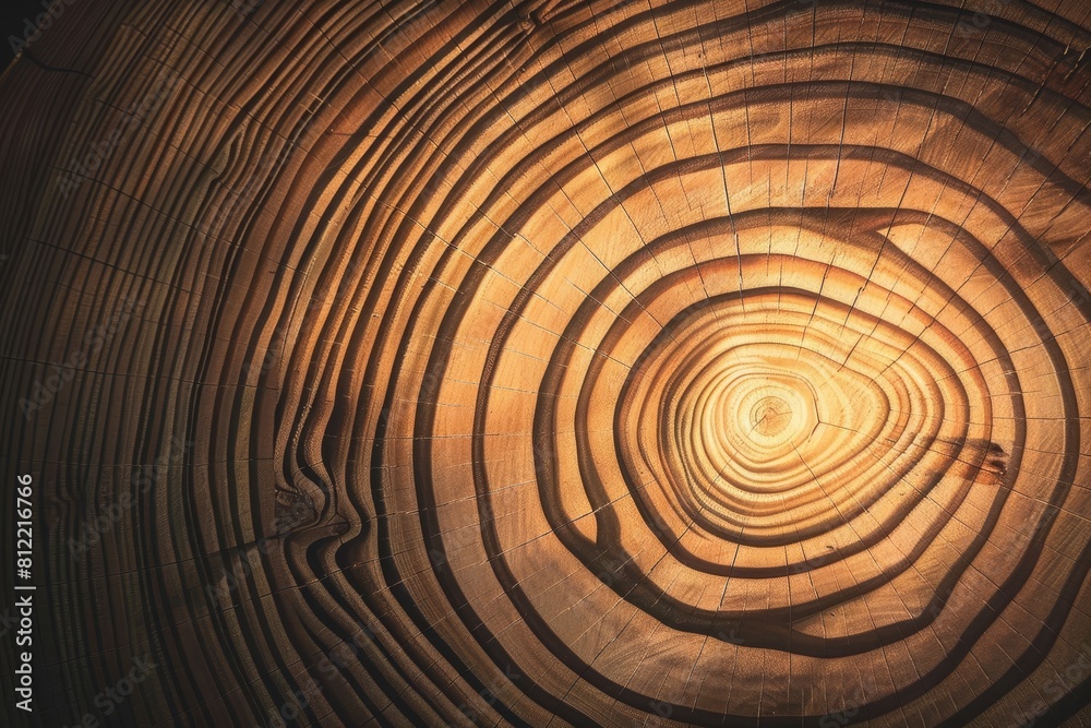 Close-up of a cross-section of a tree log highlighting the detailed concentric tree rings with a warm, golden tone, suitable for backgrounds or themes about nature and growth Close-up of a cross-section of a tree log highlighting the detailed concentric tree rings with a warm, golden tone, suitable for backgrounds or themes about nature and growth