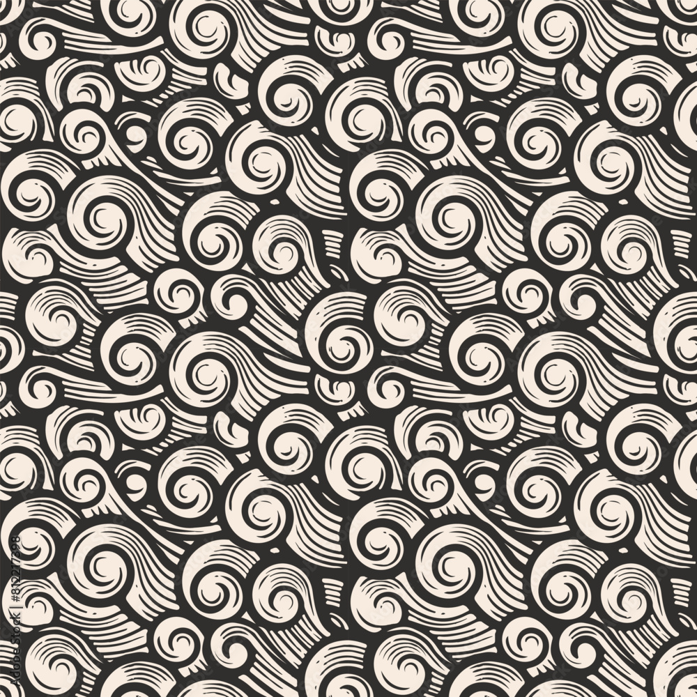 Black and White waves seamless pattern