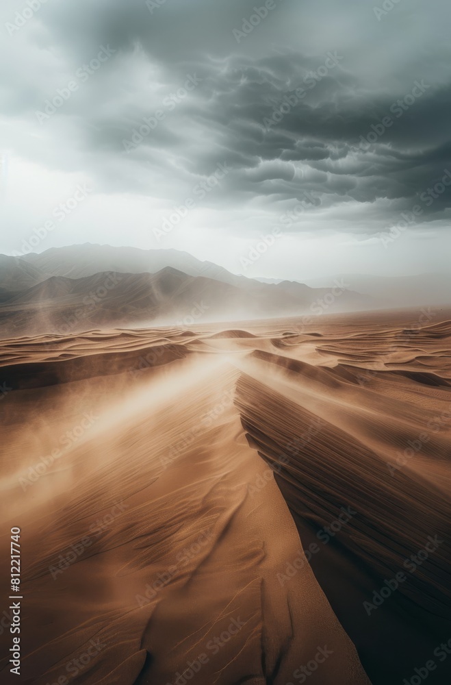 Naklejka premium Realistic photo of an endless desert with sand dunes 