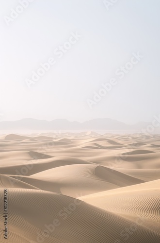 Realistic photo of an endless desert with sand dunes 