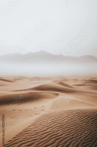 Realistic photo of an endless desert with sand dunes 