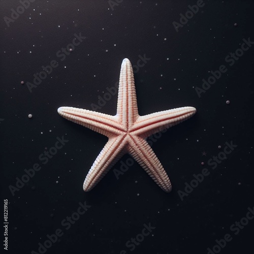  A starfish is displayed on a black background with white dots.