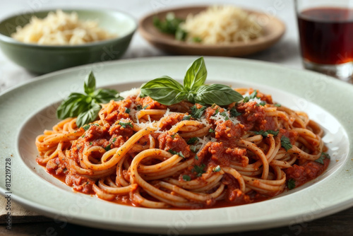 Spaghetti dish with tomato sauce