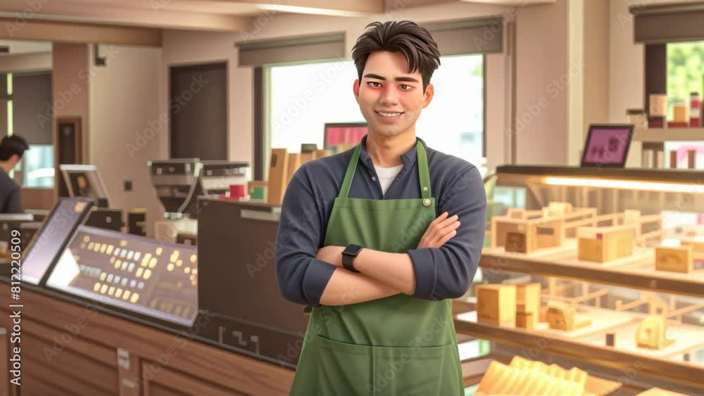 An Asian man entrepreneur or barista working in modern coffee shop concept small business seamless loop animation An Asian man entrepreneur or barista working in modern coffee shop concept small business seamless loop animation