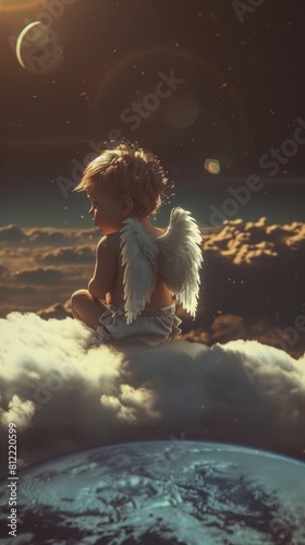 baby angel sitting on a cloud.