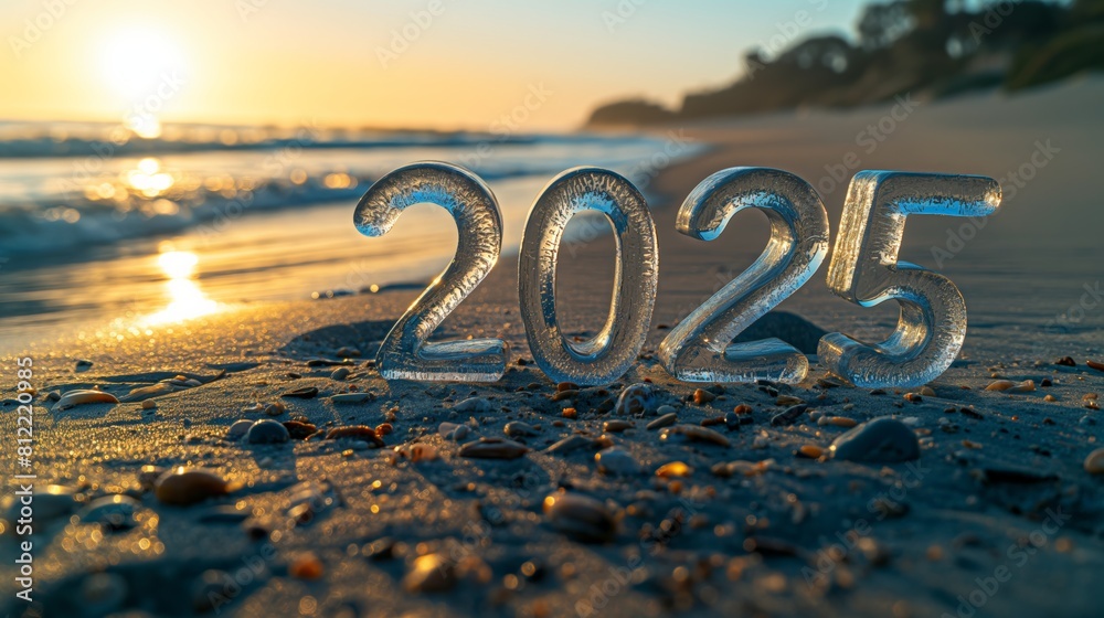 custom made wallpaper toronto digitalTransparent 2025 numerals on a sandy beach at sunrise, evoking a fresh start and new beginnings.